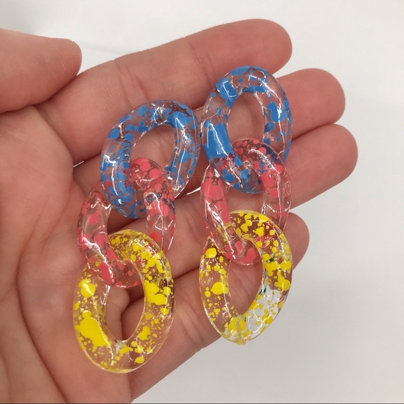 Colorful Acrylic Chain Link Earrings - Picture 3 of 5